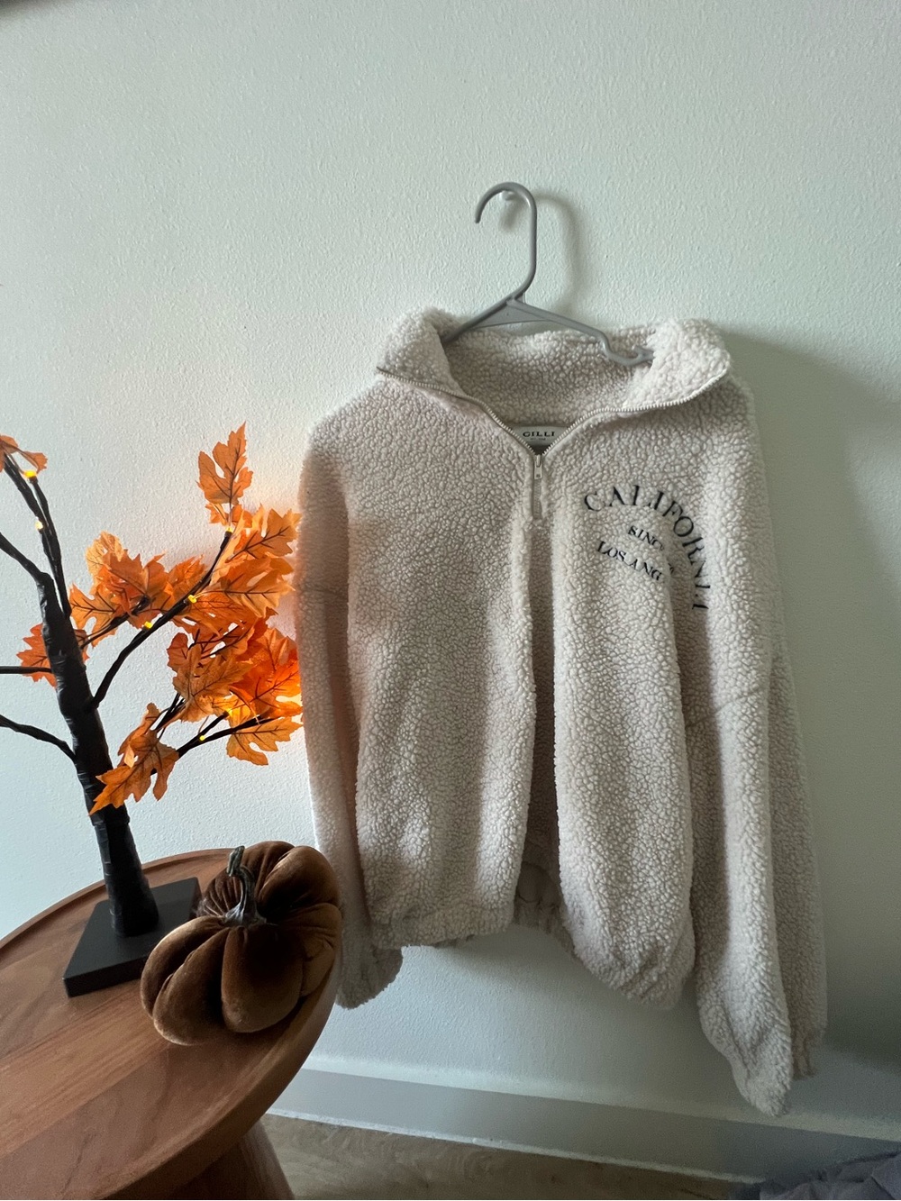 Gilli Cream Sherpa Zip-Up Jacket with California Script